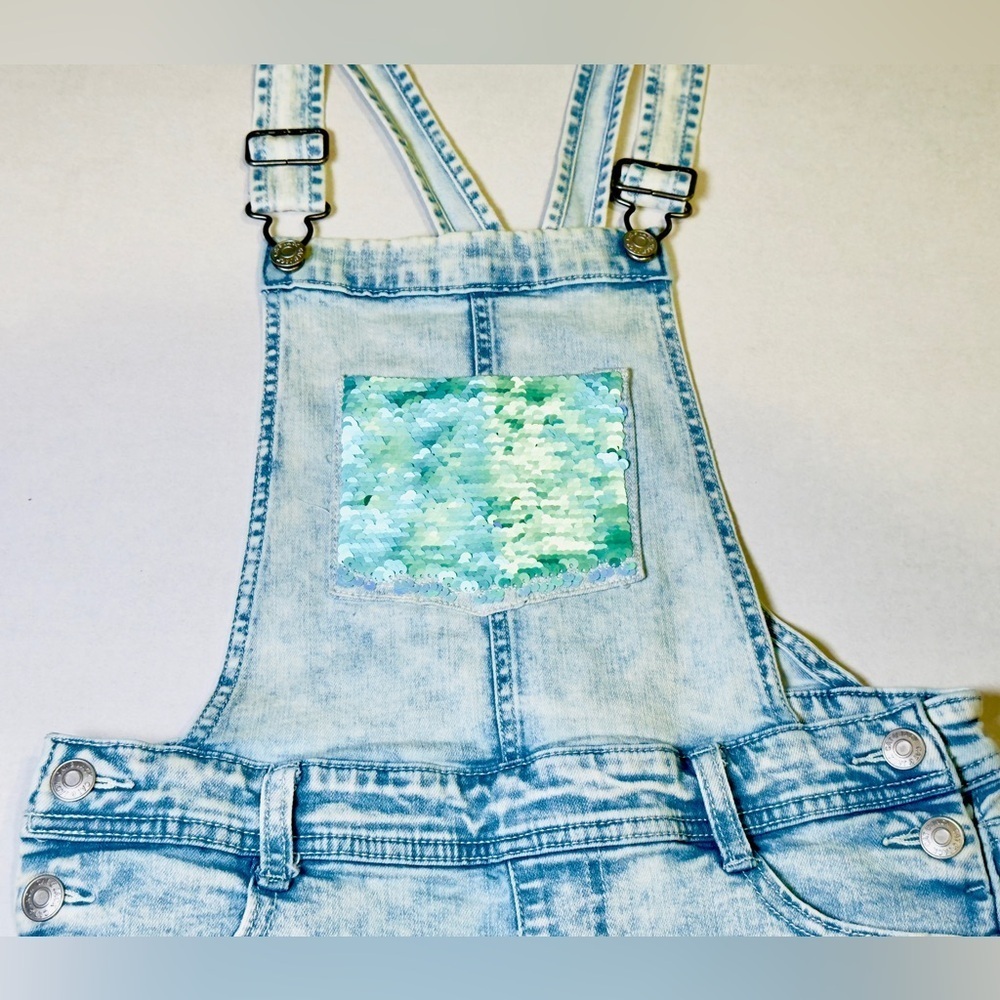 Cat and Jack Girls Shortalls with Sequin Super Stretch Denim Youth Size L 10-12 - Picture 8 of 14